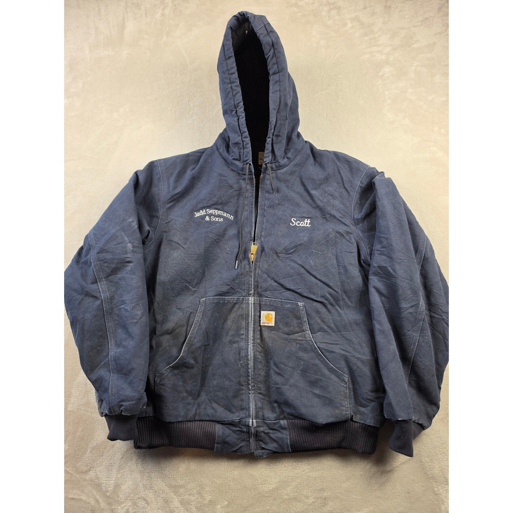 Carhartt Active Jacket J140 Mens L Tall Blue Quilted Lined Canvas Workwear *Read
